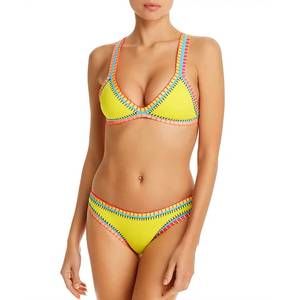 NEW PLATINUM SWIMWEAR stitched scoop bikini bottoms in neon yellow